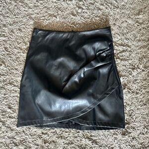 SHEIN Black Faux Leather Mini Skirt with Wrap Detail